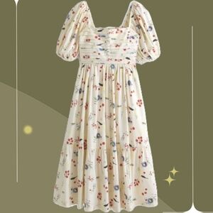 ✨nwt Abercrombie Emerson Puff Sleeve Midi Dress In Tuscan Food Print Size XSP